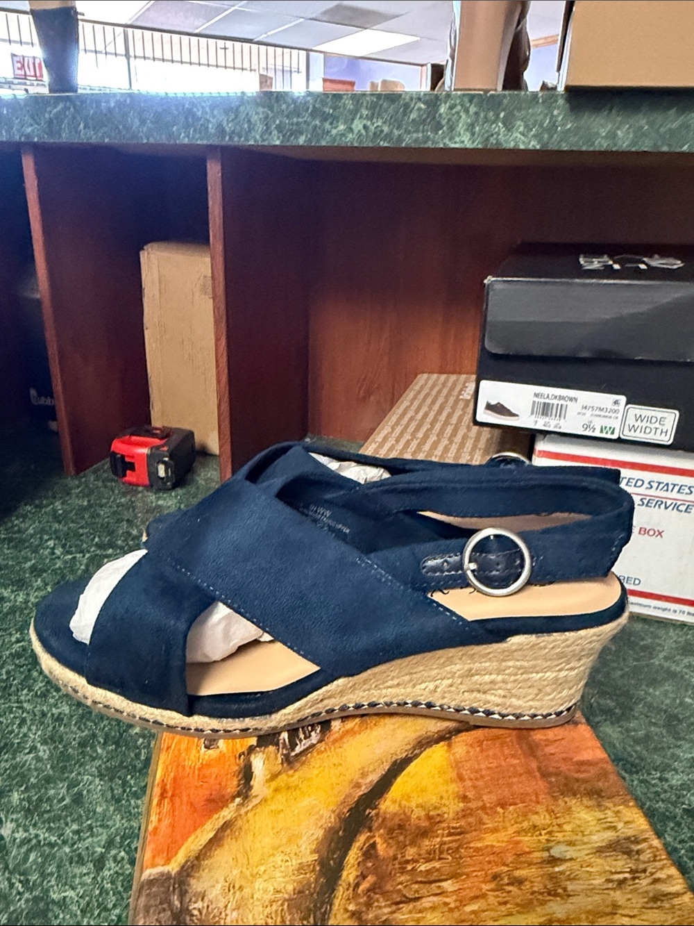 Bella Vita Navy Suede Crisscross Espadrille Wedges (Extra Wide) - Picture 3 of 4